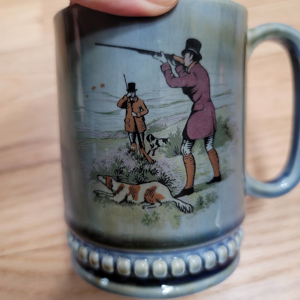 Irish Porcelain Wade Pottery Mug Hunting Scene Blue Green Ireland - Picture 4 of 8